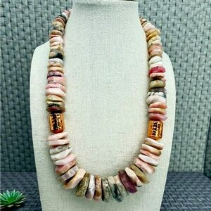 Jay King Pink and Neutral Multi-Stone Heishi Necklace with Gold Accent Beads